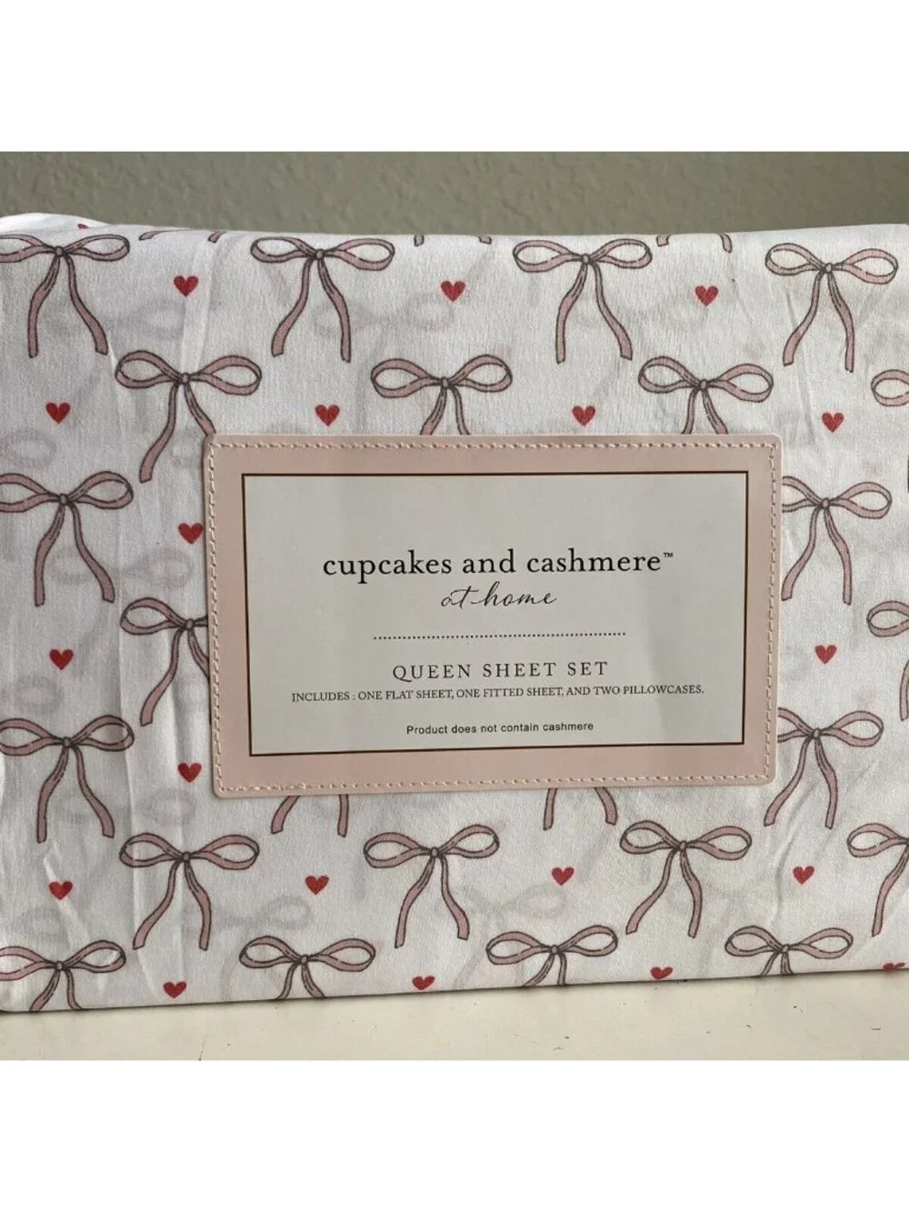 Cupcakes &‎ Cashmere Pink Bows And Hearts QUEEN SIZE Sheet Set Coquette NEW